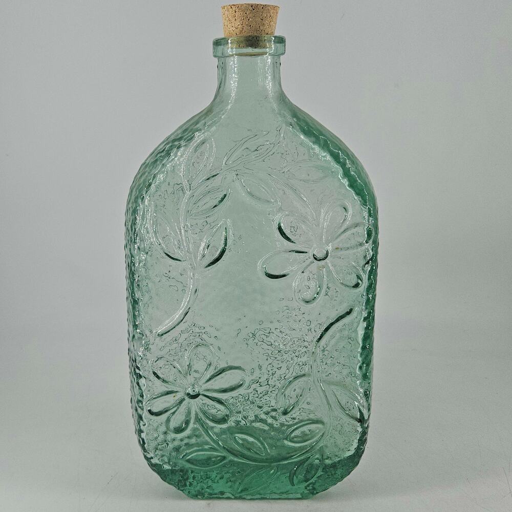 Vintage Wayne Husted Mid Century Empoli green Glass Bottle Flowers